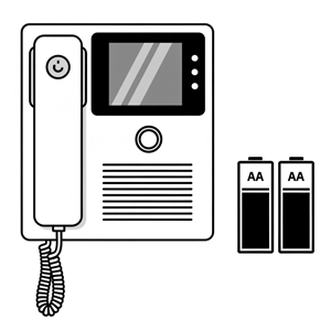 単3電池(AAバッテリー)のアイコンが横に添えられた、電池式インターホンのシンプルなイラスト。
