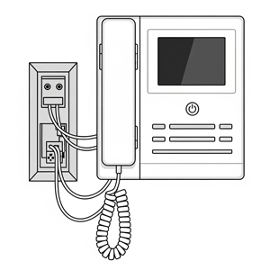 壁の中の配線に直接つなげて設置する、電源直結式インターホンのシンプルなイラスト。