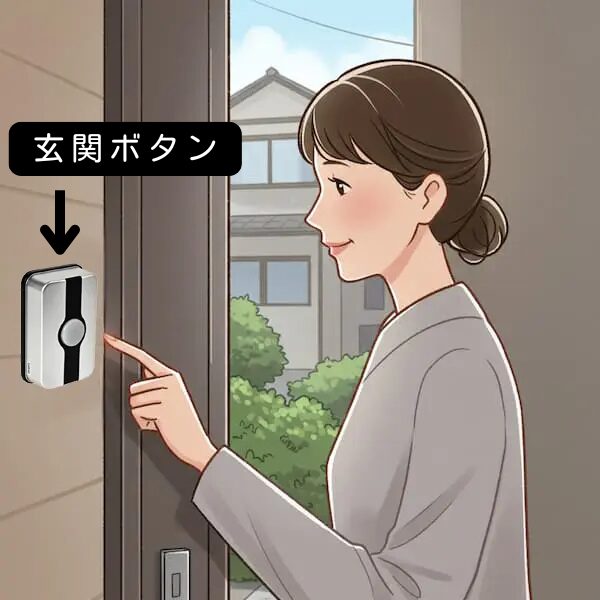 女性が玄関の呼び鈴(ボタン)を押しているところ