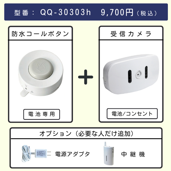 無線チャイムXプラス　防水コールボタン +受信カメラとオプション