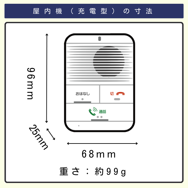 ワイヤレスインターホン　屋内機（充電型）おはなしボタン付きの寸法