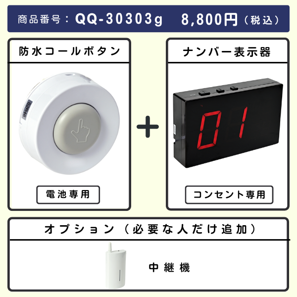 無線チャイムXプラス　防水コールボタン +ナンバー表示器とオプション