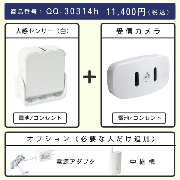 無線チャイムXプラス　人感センサー（白） + 受信カメラとオプション