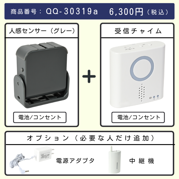無線チャイムXプラス　人感センサー（グレー） + 受信チャイムとオプション