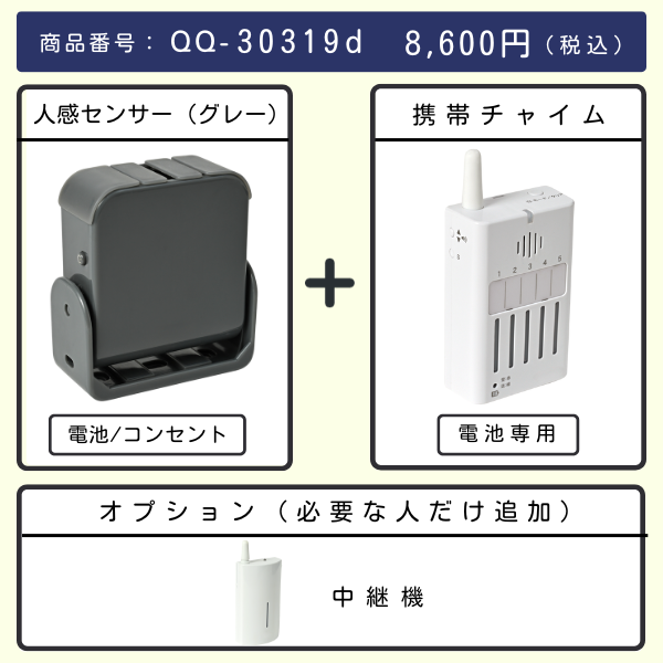 無線チャイムXプラス　人感センサー（グレー） + 携帯チャイムとオプション