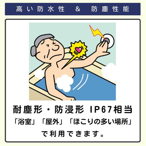 浴室で防水コールボタンを押す男性のイラスト