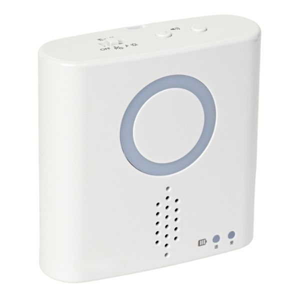 ワイヤレスチャイム受信機 qq-30307 - 白色の本体正面と上部の操作部