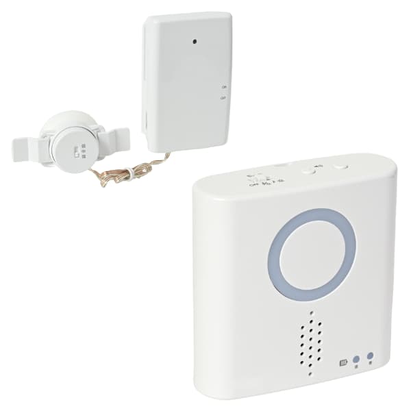 ワイヤレスチャイム送受信機セット qq-30312a (仮称) - 白色の受信チャイムと吸盤付き音センサー