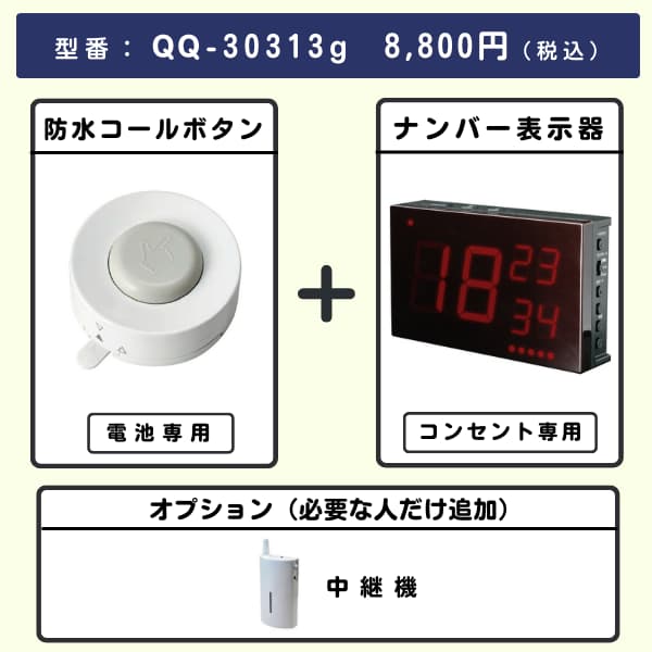 無線チャイムXプラス 防水コールボタン + ナンバー表示器とオプション