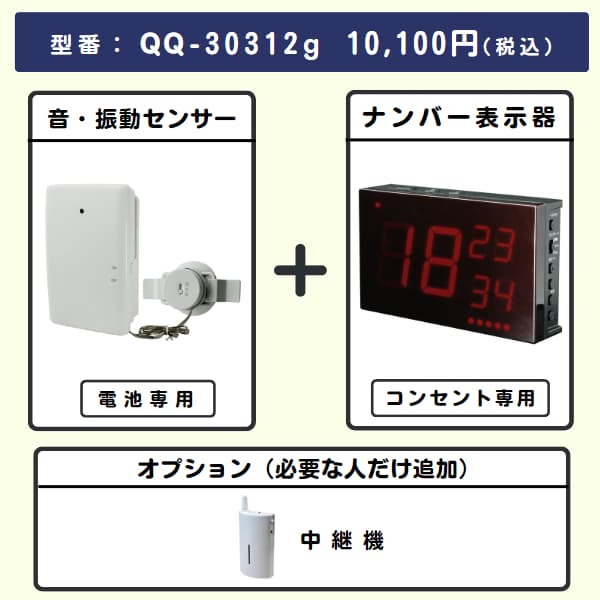 無線チャイムXプラス　音・振動センサー + ナンバー表示器とオプション