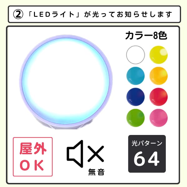 LEライトが光る画像と8色のイラスト