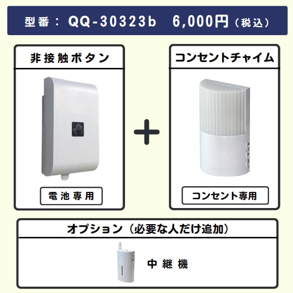 無線チャイムXプラス 非接触ボタン + コンセントチャイムとオプション