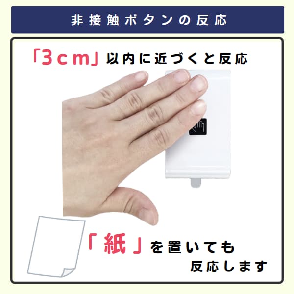 非接触ボタンに手をかざす画像と紙のイラスト