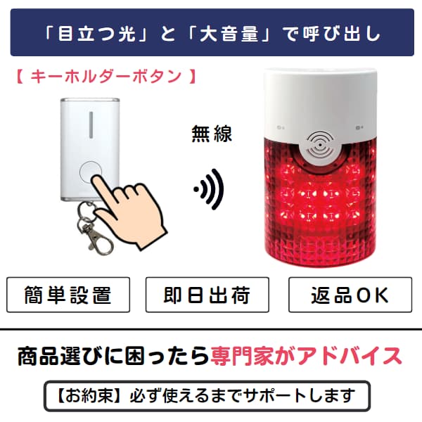 キーホルダーボタンを押すイラストとフラッシュライトが光る画像
