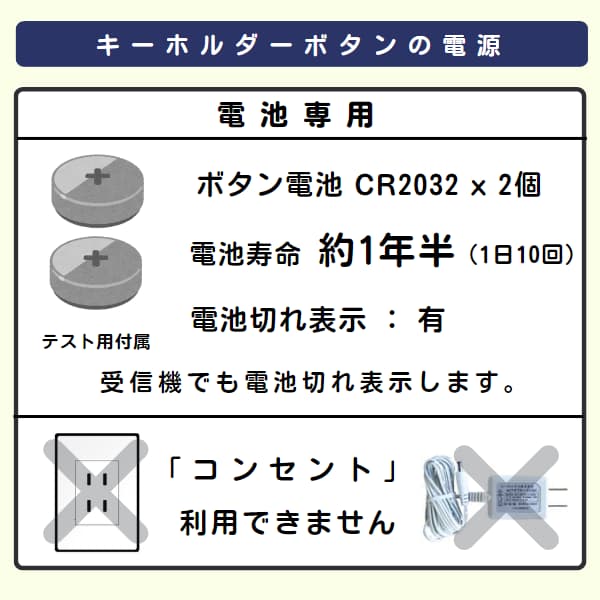 キーホルダーボタンの電源 電池専用