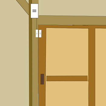 引き戸の横のドア枠にドアセンサーを取り付けたイラスト