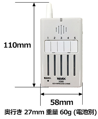 無線チャイムX50 携帯チャイムの寸法