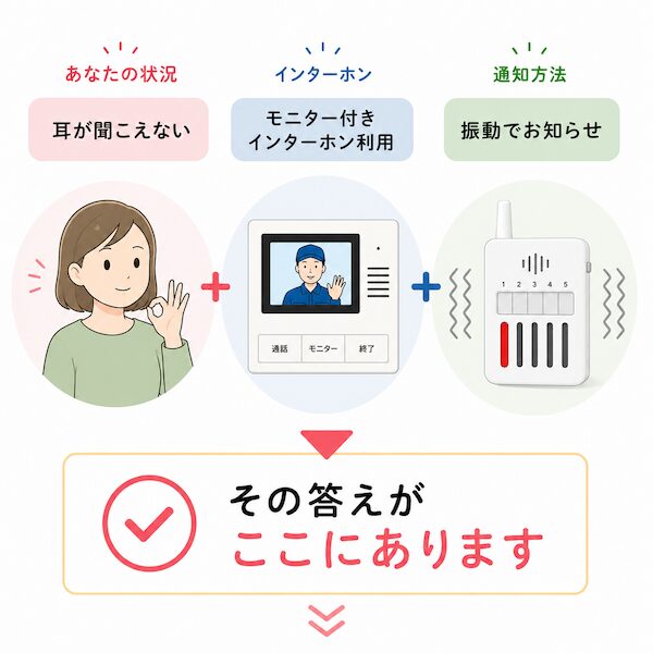 耳が聞こえずインターホンに気づけない悩みの対策。モニター付きインターホンに光センサーを貼り、携帯チャイムが振動でお知らせ