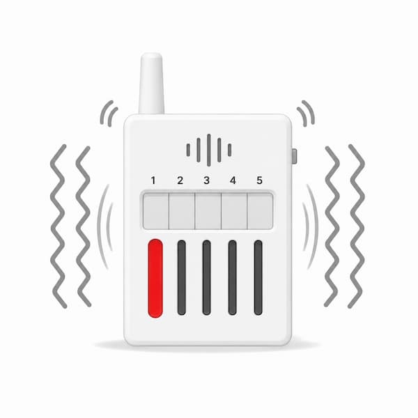 チャンネル1が赤く点灯し、音と振動で来客や呼び出しを知らせるXプラス携帯チャイム