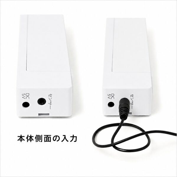 接点入力対応の無線チャイム送信機に外部機器の信号線を接続する方法を表した商品画像