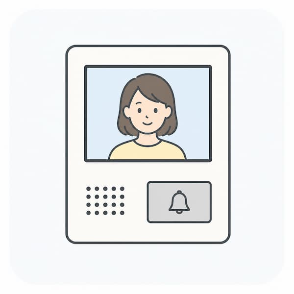 テレビドアホンのモニター機能。訪問者を画面で確認できる最新インターホンのイラスト。